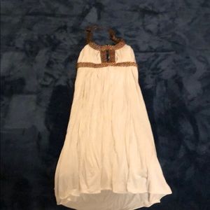 Sky white and bronze metal chain dresss